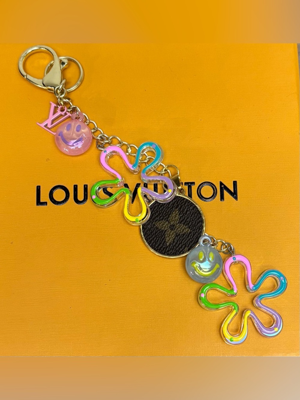Louis Vuitton Bag Charm, monogram disc, LV Letter Charm, smiley face, Upcycled